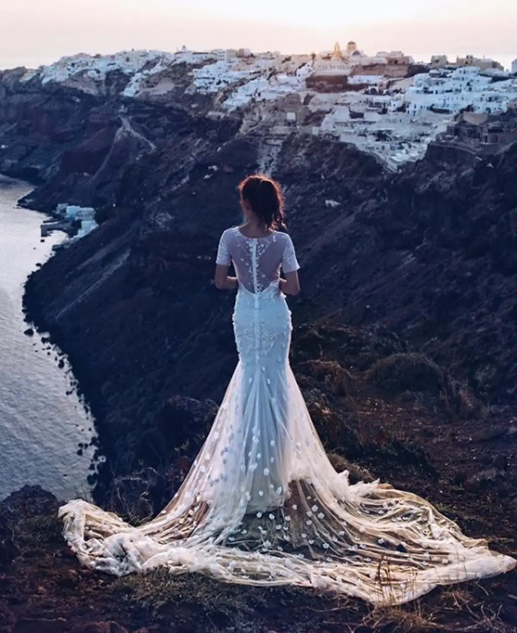 woman, wedding dress, dress, bride, sea,