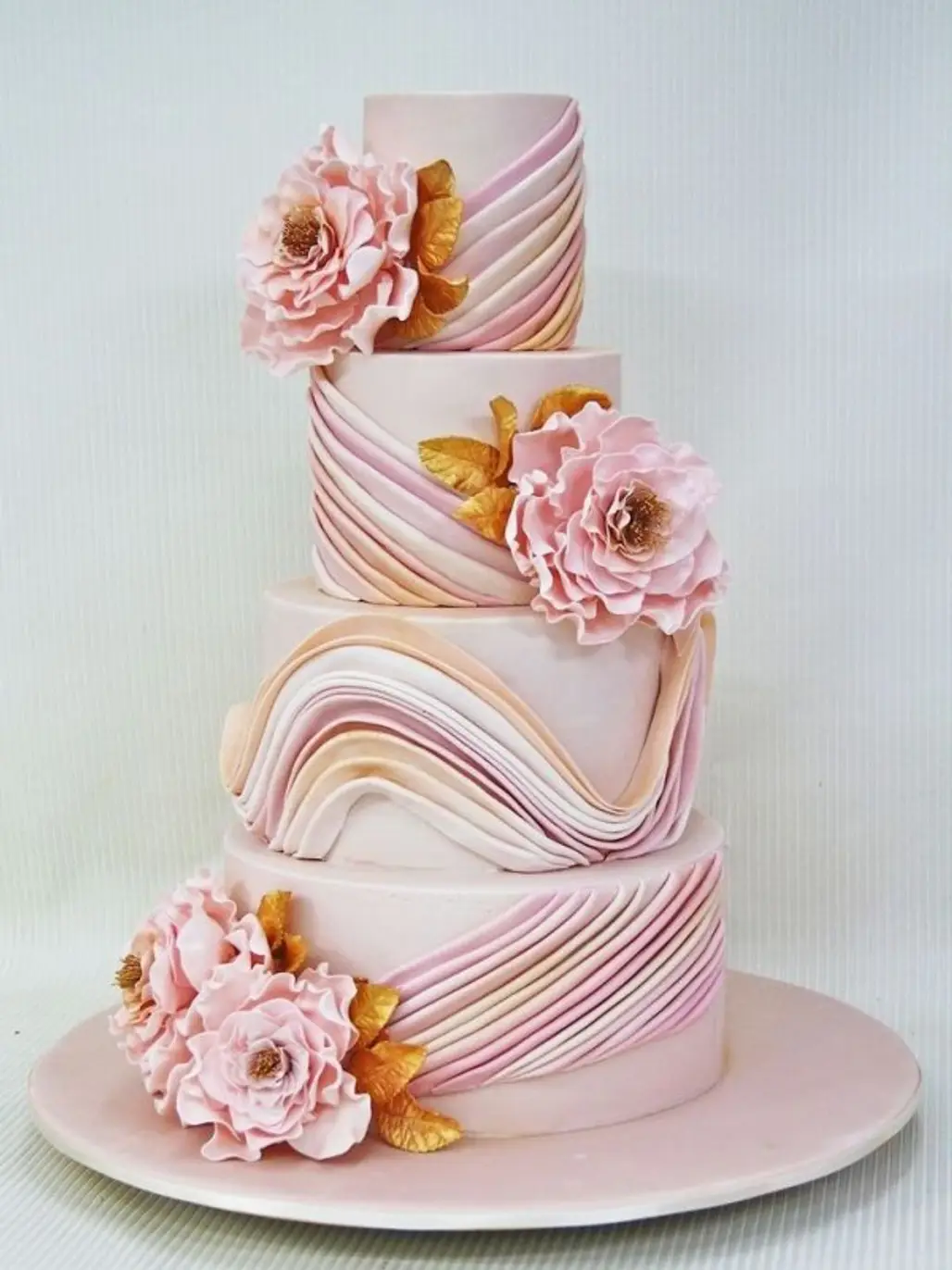 Pretty Pink and Gold Wedding Cake with Ombre Swirl