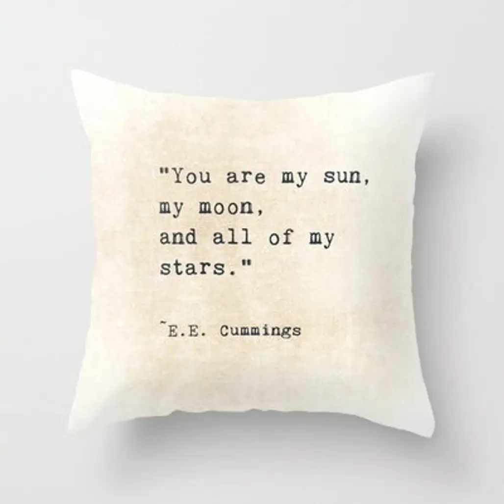 EE Cummings, Sun Moon Stars Throw Pillow