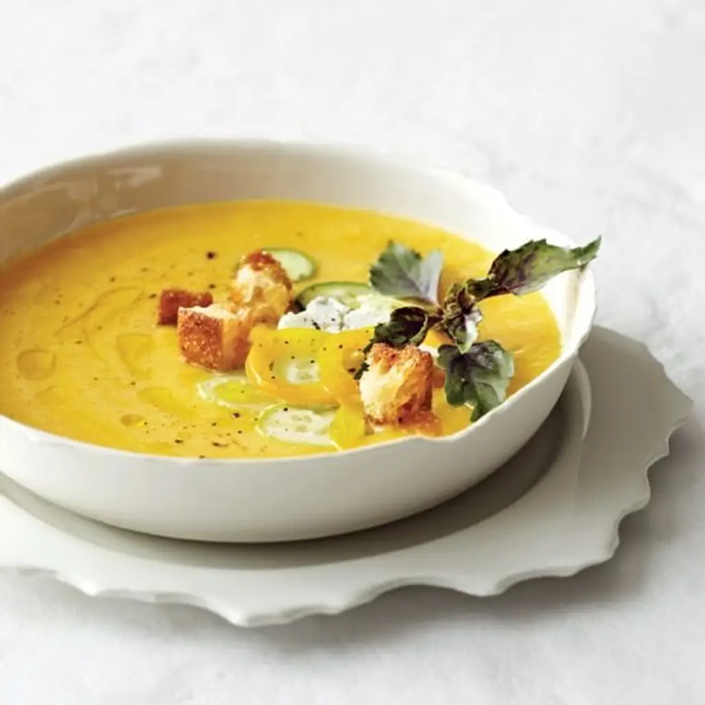 Chilled Peach Soup with Fresh Goat Cheese