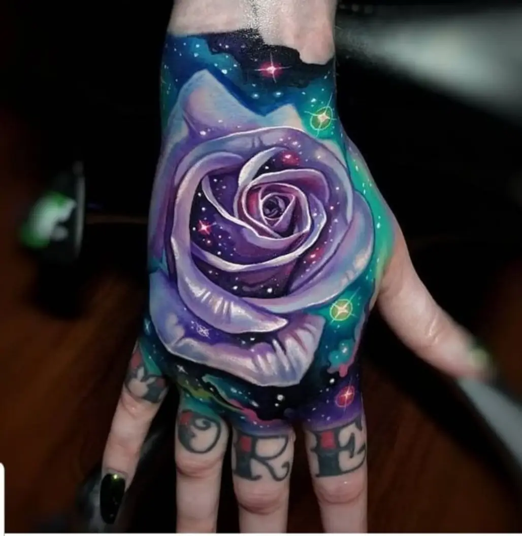 Tattoo, Arm, Joint, Purple, Shoulder,