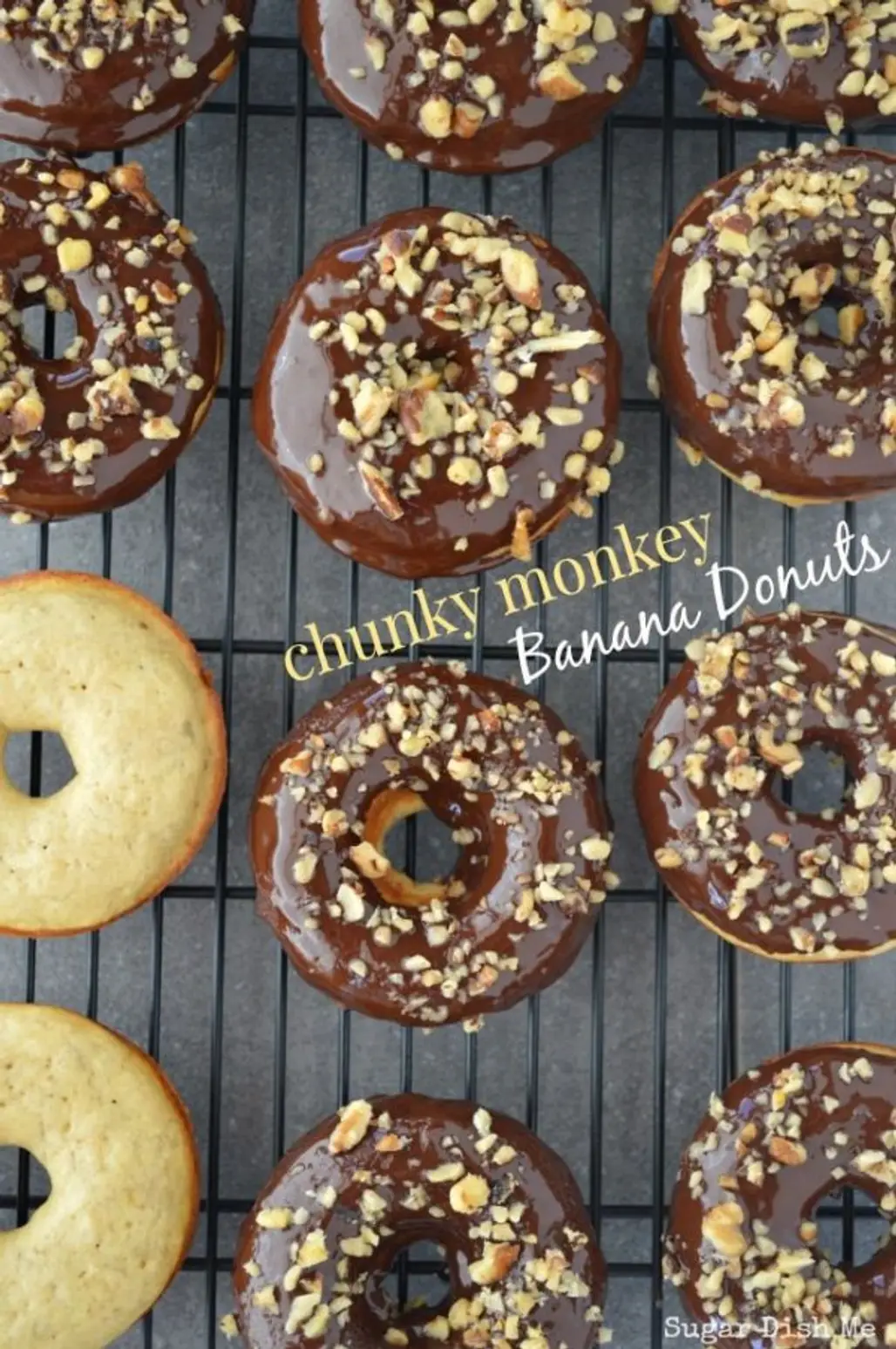 Baked Banana Donuts Dipped in Dark Chocolate and Sprinkled with Walnuts