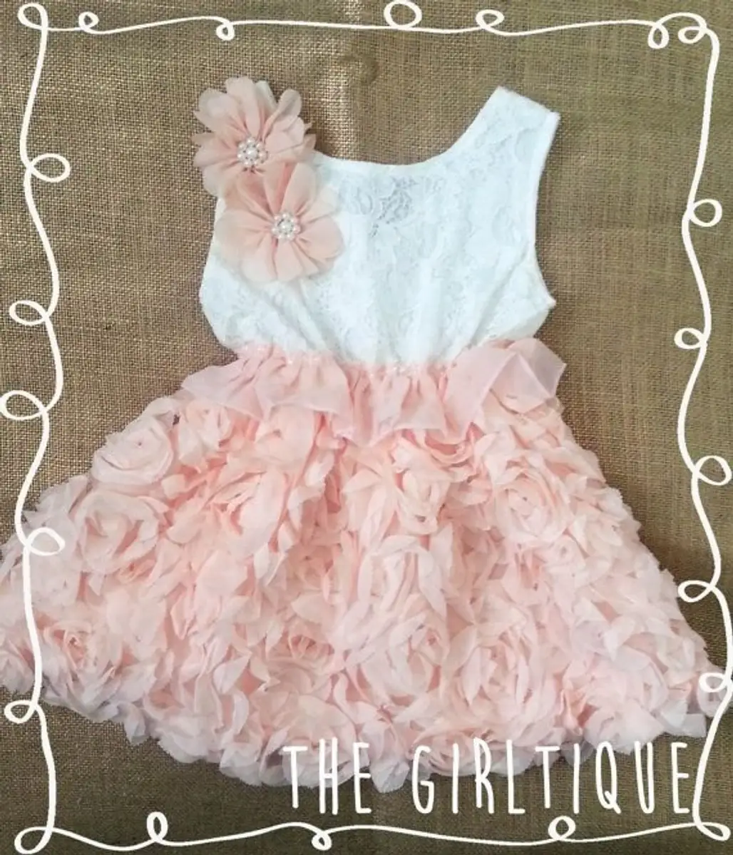 Peach Rosette White Lace Baby Dress