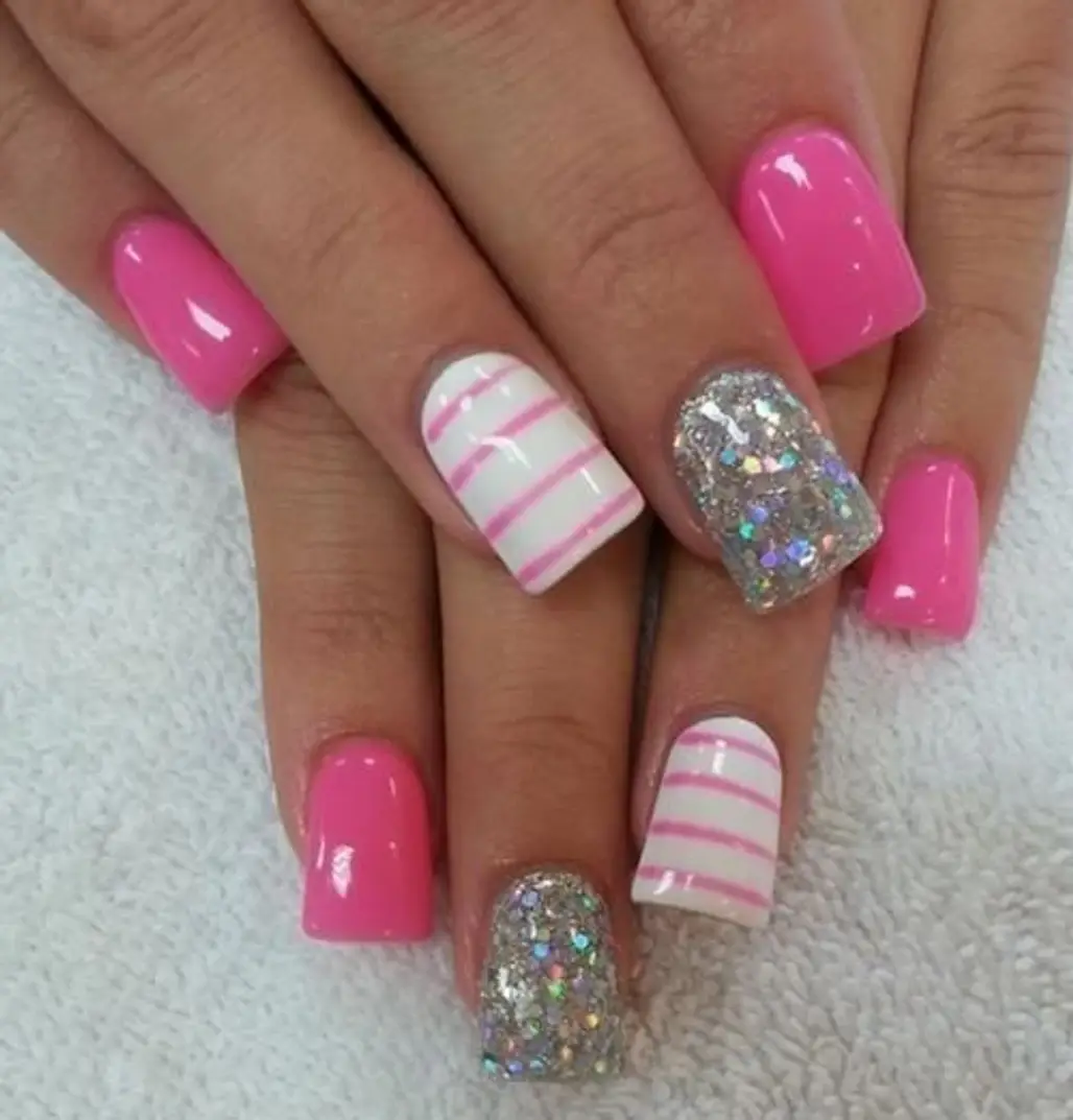 Barbie Pink Nails with Stripes