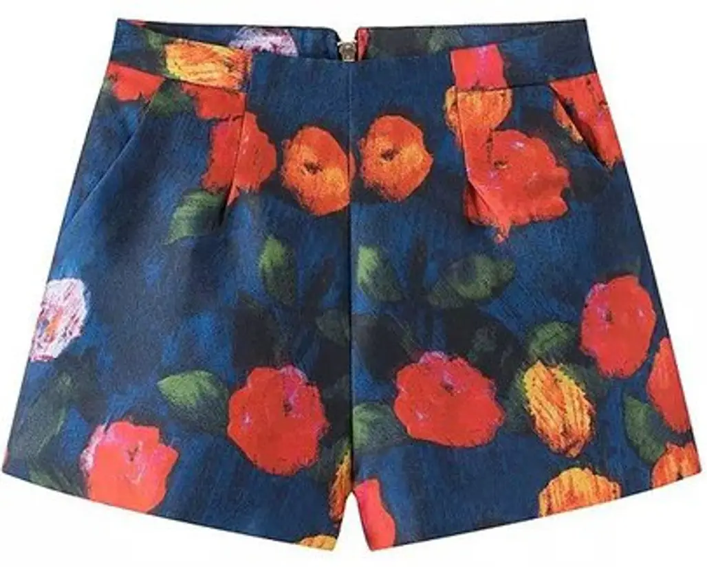 Blue High Waist Vintage Floral Shorts