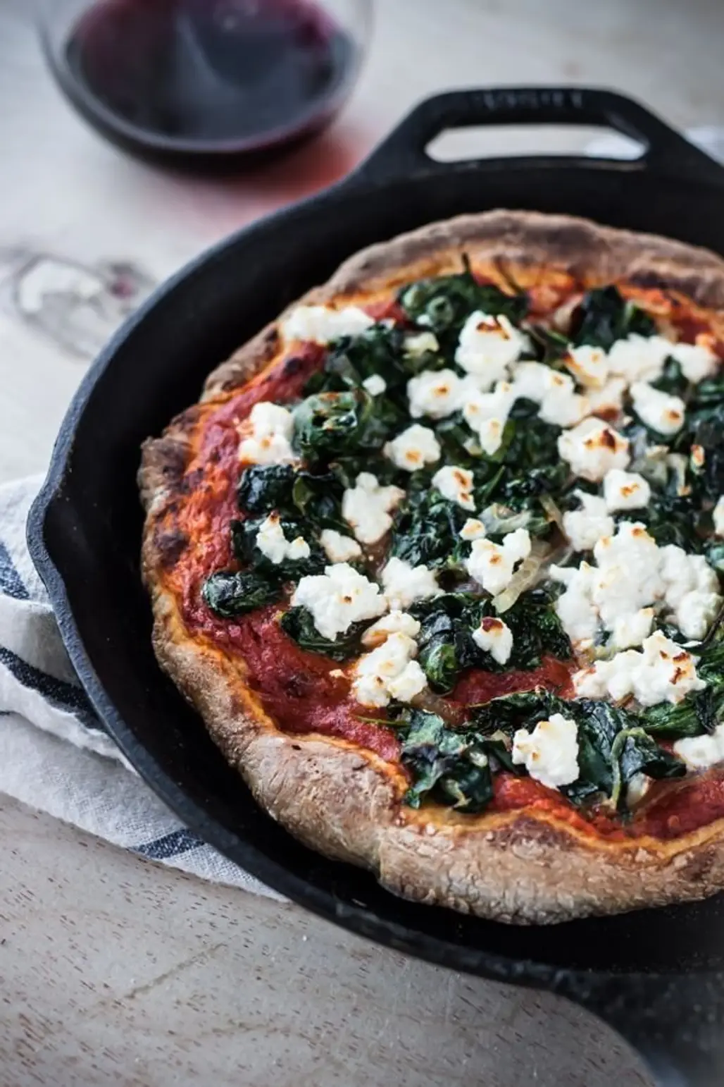Spicy Harissa, Spinach and Feta Skillet Pizza