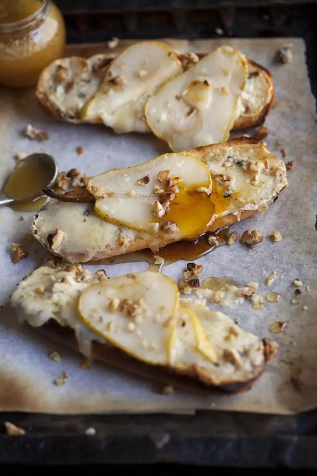 Pear Tartines with Blue Cheese and Honey