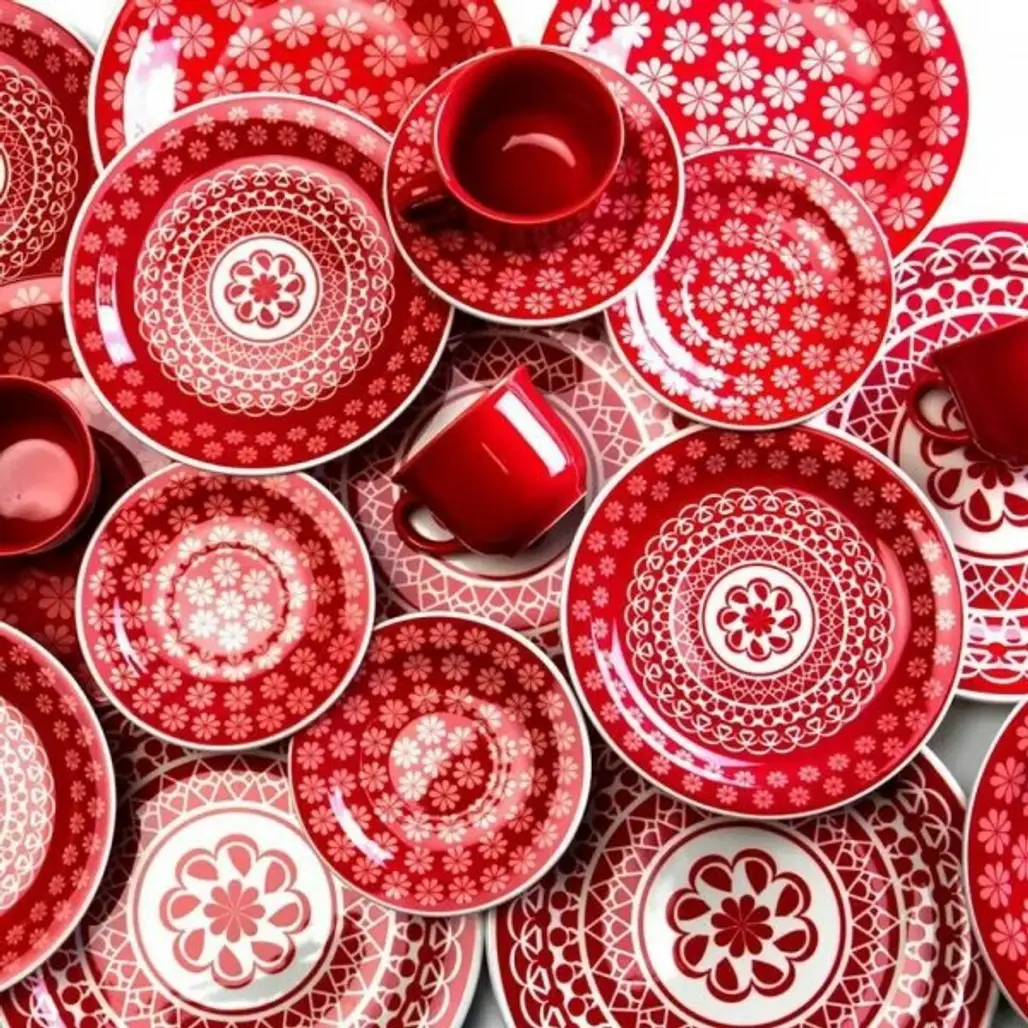 Red Cups, Saucers, Prints