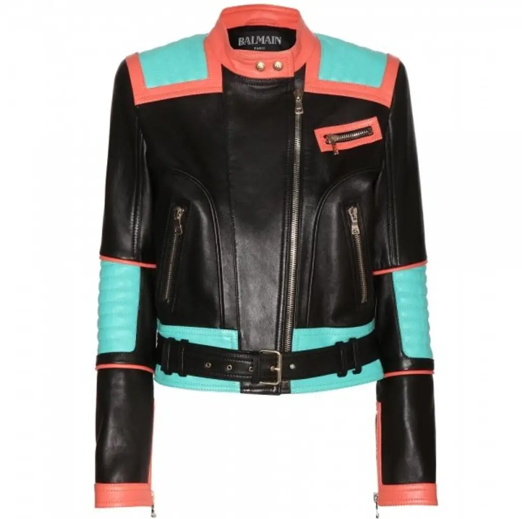 Balmain Color Block Leather Jacket