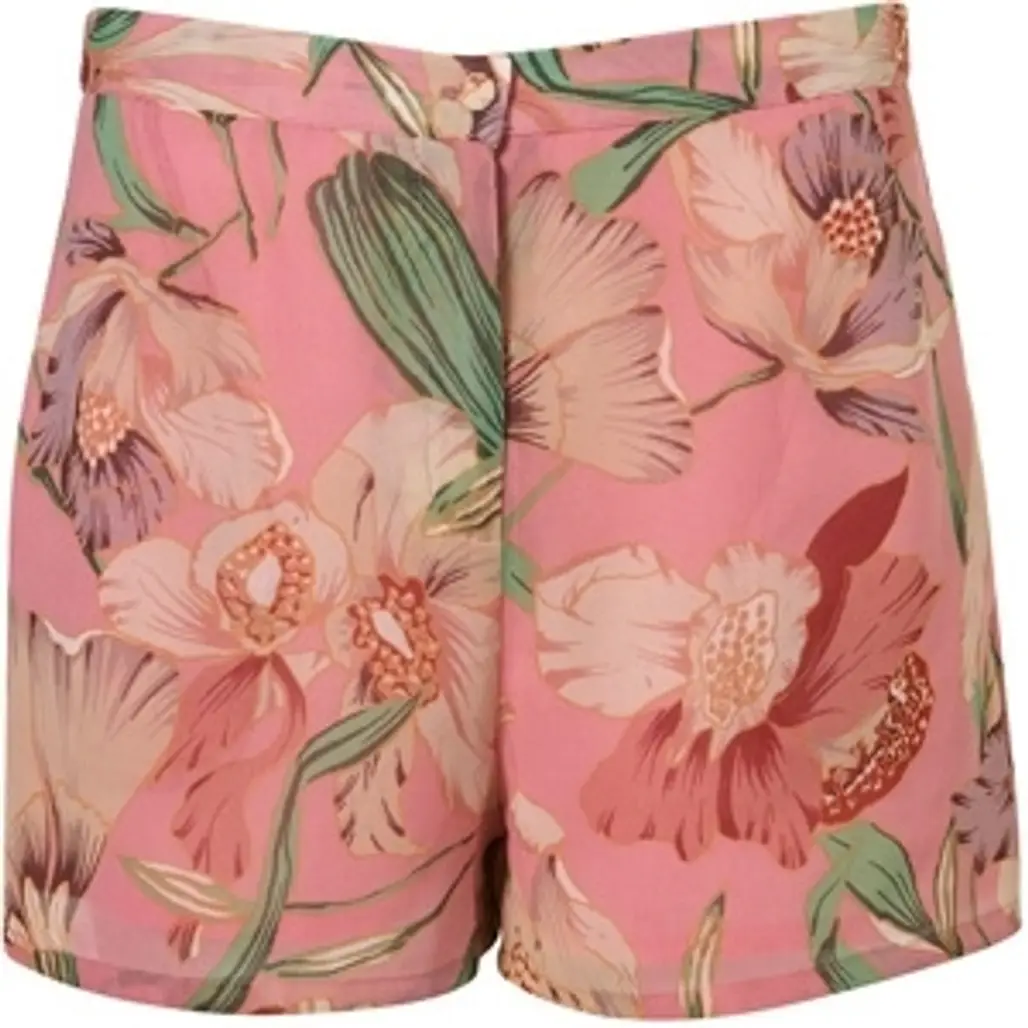 Topshop Pink Lily Print Shorts
