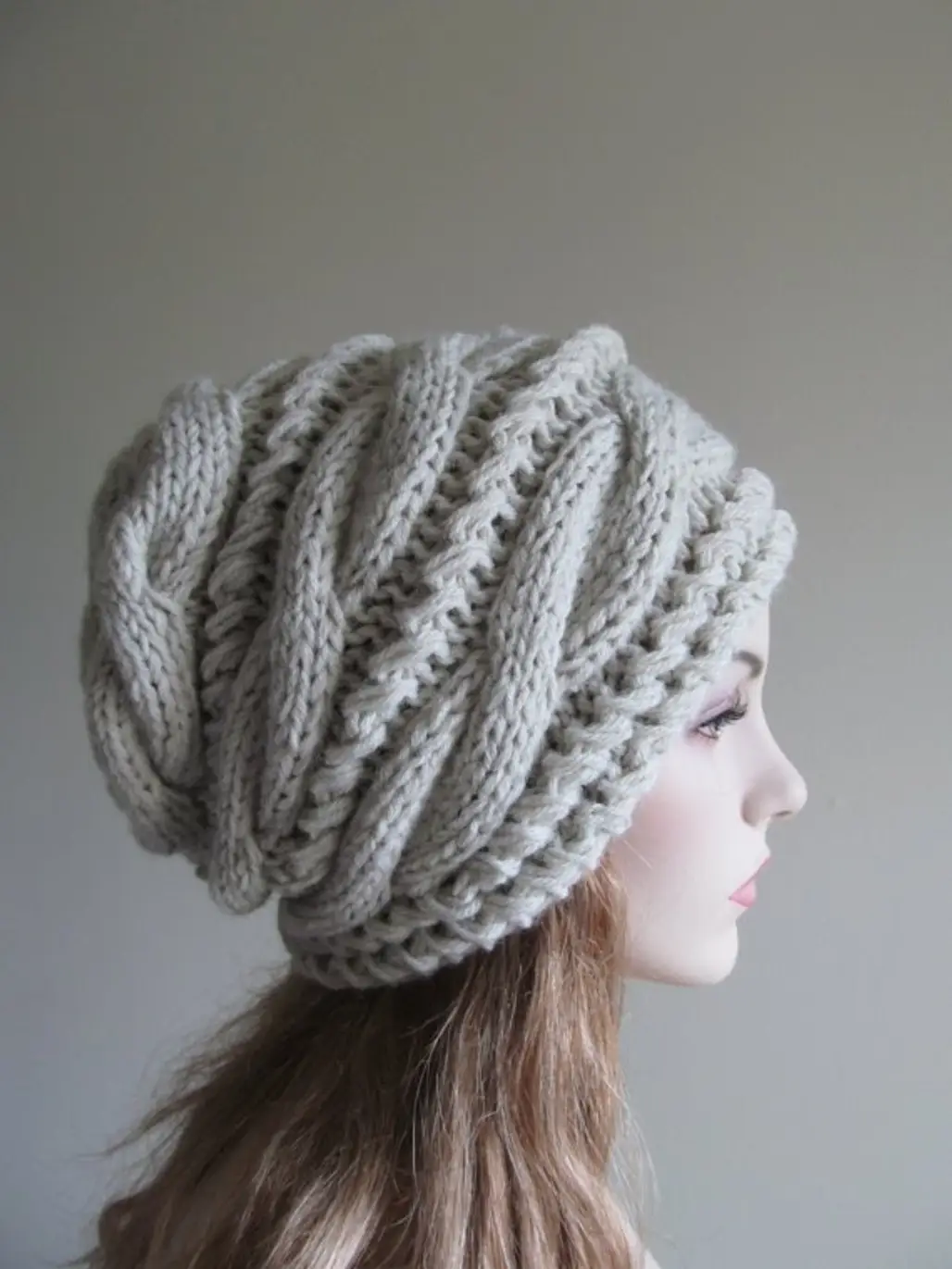 Oversized Baggy Gray Cabled Hat