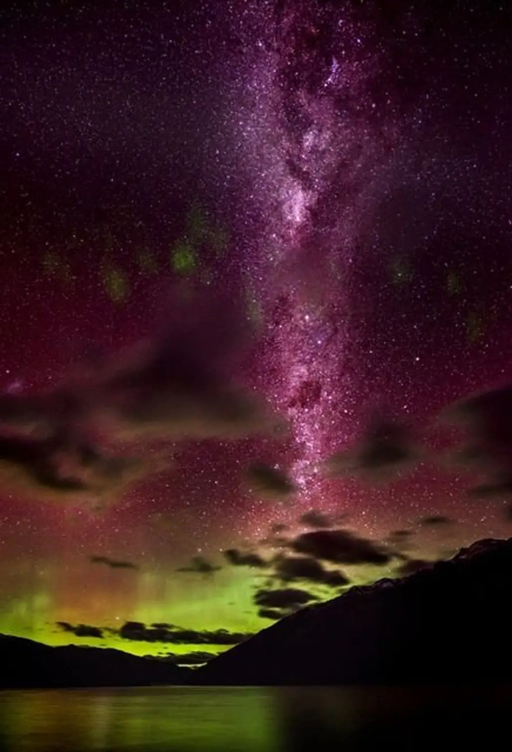 Aurora Australis and the Milky Way over Queenstown, New Zealand