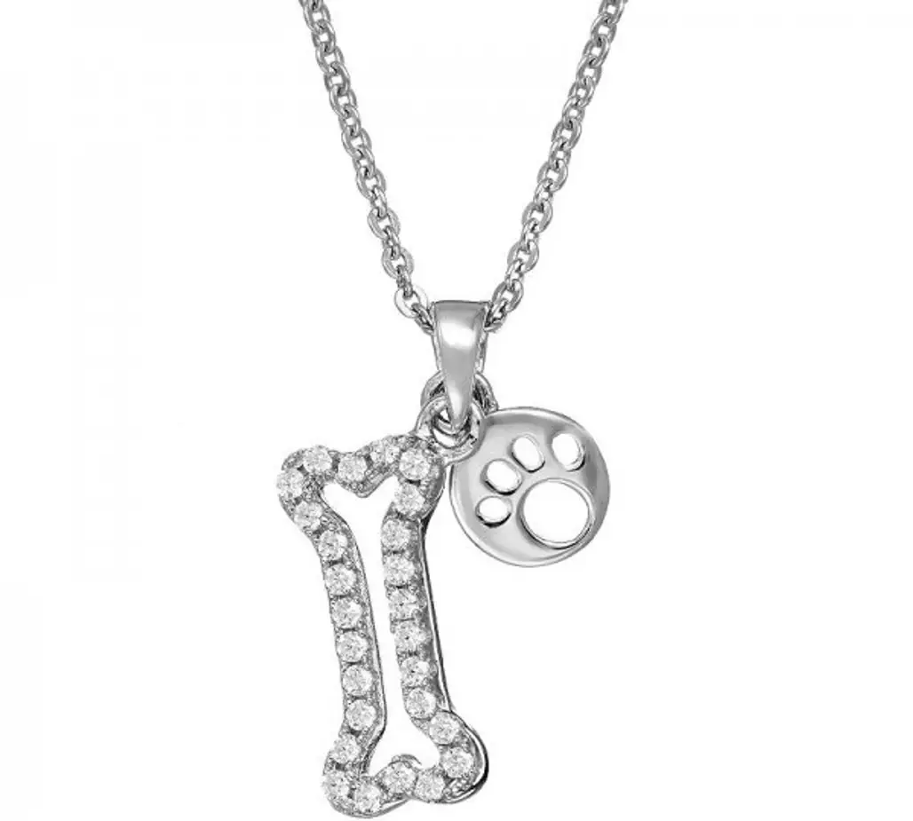 Cubic Zirconia 18k White Gold over Silver Dog Bone Necklace