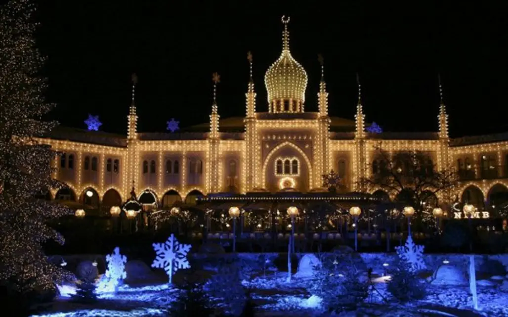 Tivoli Gardens, landmark, night, christmas decoration, christmas lights,