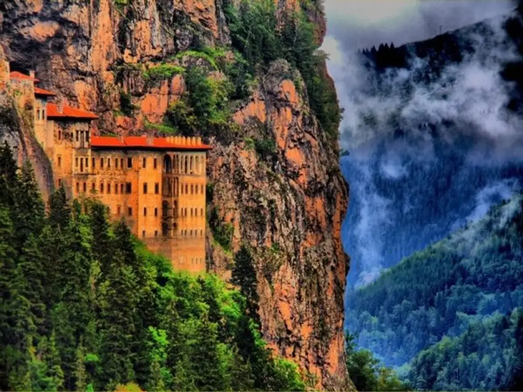 Sümela Monastery,geological phenomenon,cliff,river,terrain,