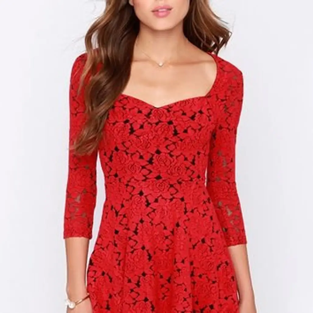 Mink Pink Little Red Black and Red Jacquard Dress