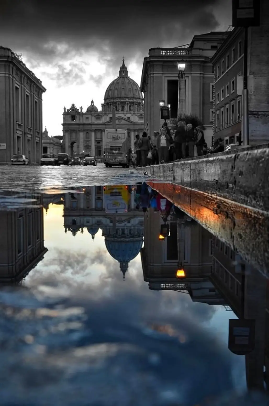 Saint Peter's Square,reflection,weather,urban area,night,