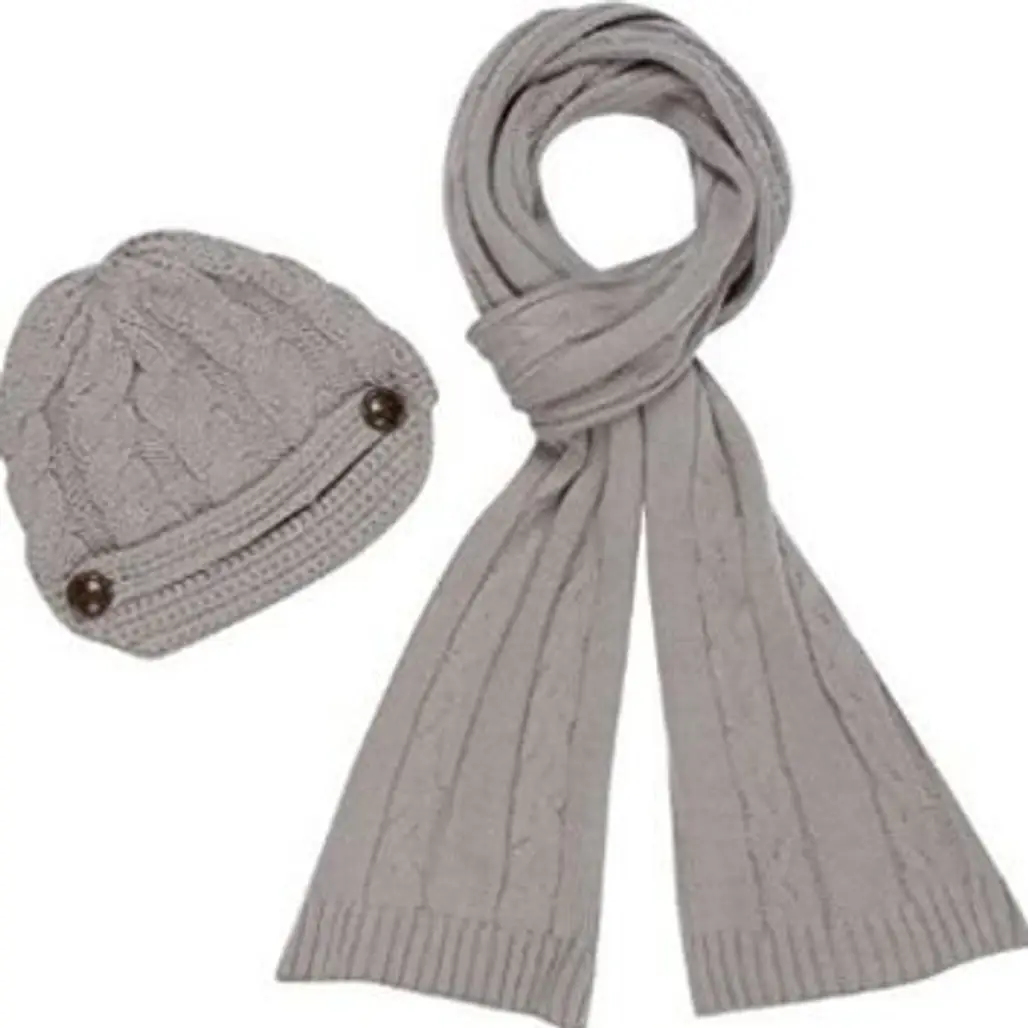 Sakkas Women’s 2-piece Cable Knitted Visor Beanie Scarf and Hat Set with Button