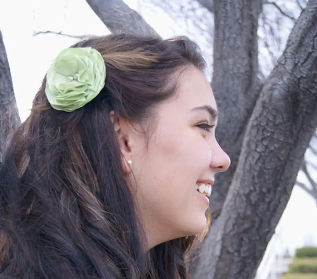 Green Pearl Satin Flower Hair Clip