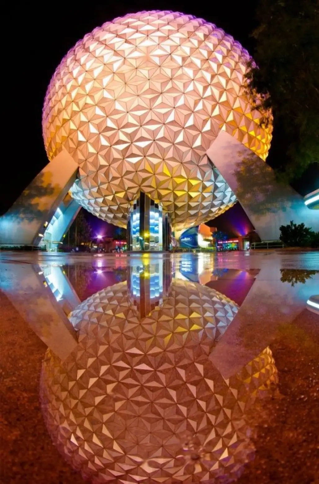 Disney World, Epcot,night,lighting,reflection,screenshot,