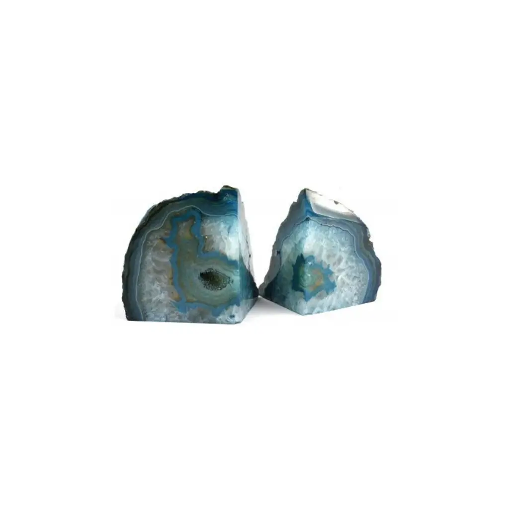 Crystal Allies Gallery: Pair of 3lbs Polished Agate Geode Halves Bookends W/ Authentic Crystal Allies Stone Card (Teal)