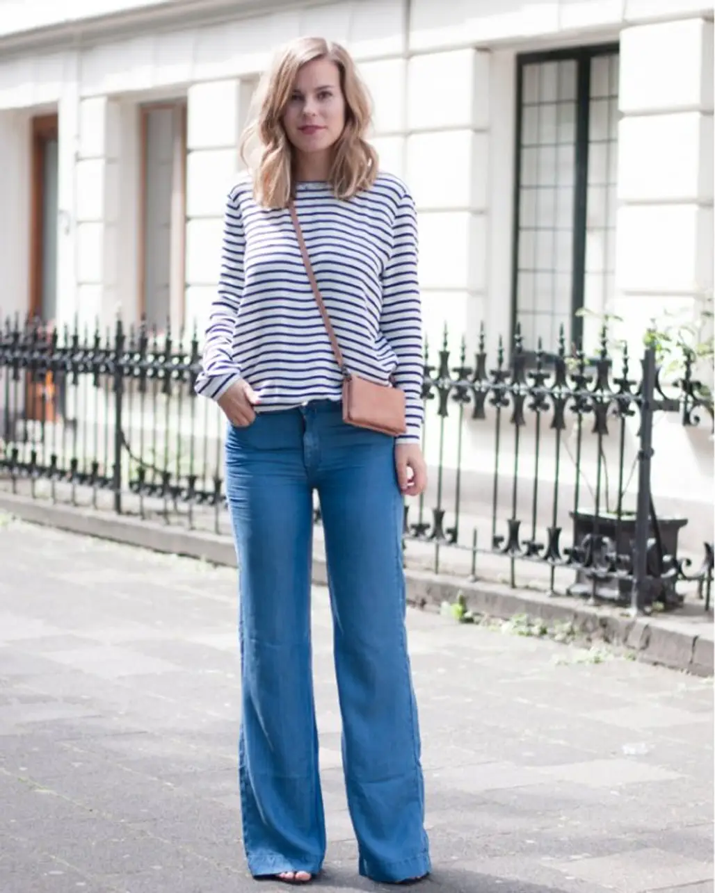 Work a Classic Everyday Look with a Striped Top and Flared Jeans