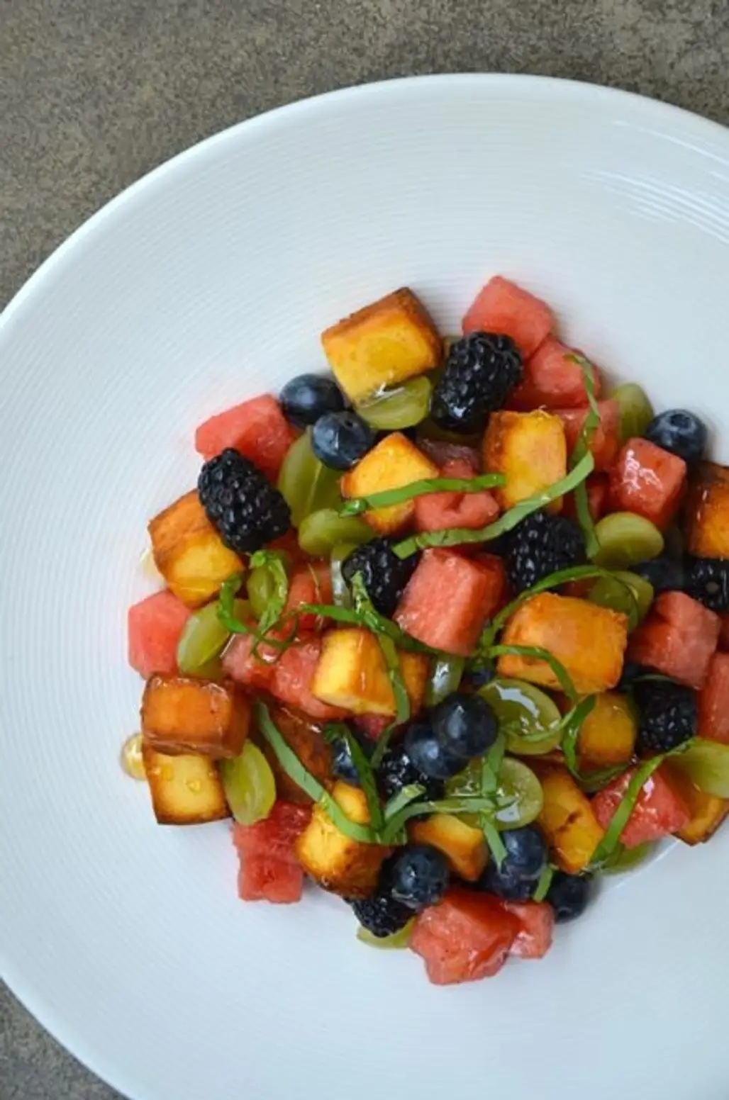 Italian Fruit Salad with Pound Cake Croutons