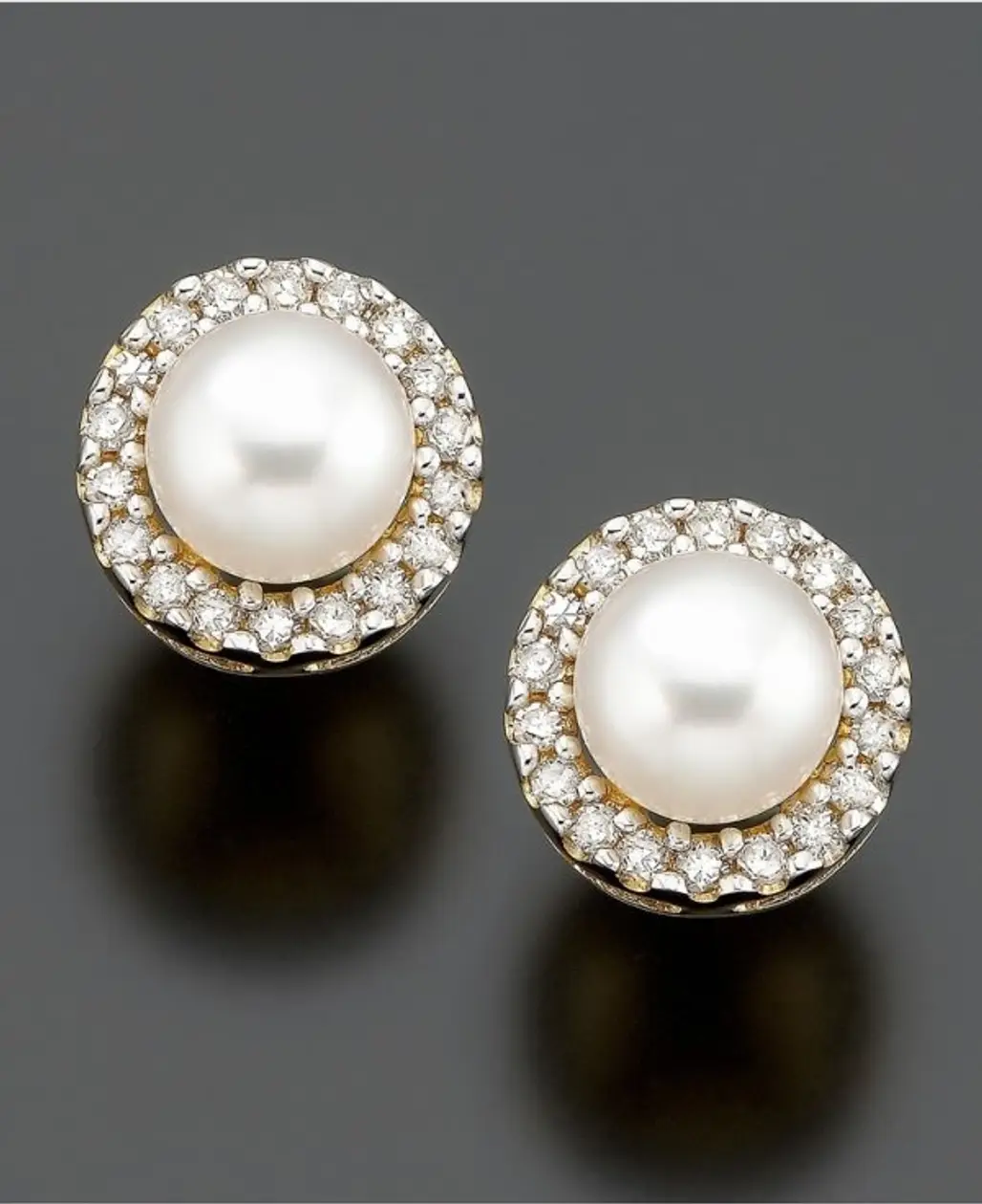 Stud Pearl and Diamond Earrings