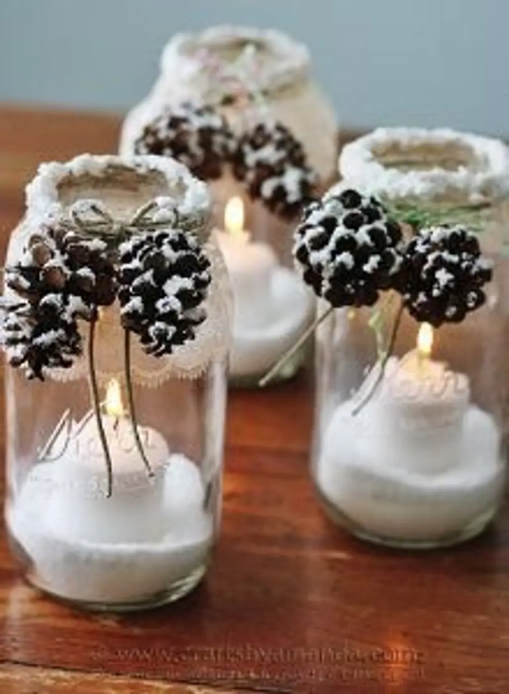 Snowy Pine Cone Candle Jars