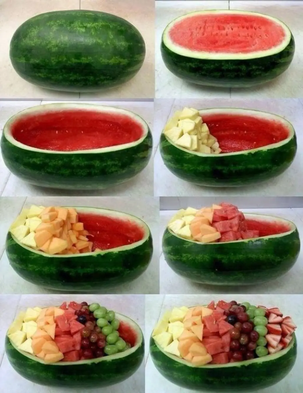 Fill a Hollowed-out Watermelon with Various Fruits