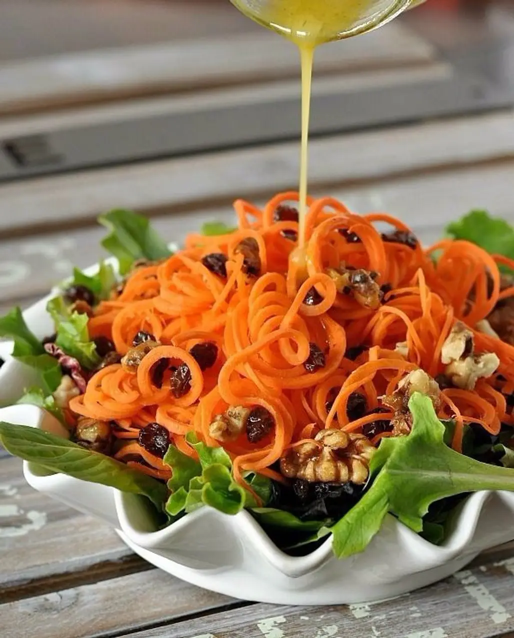 Carrot Salad with Lemon-Dijon Vinaigrette, Raisins and Candied Walnuts