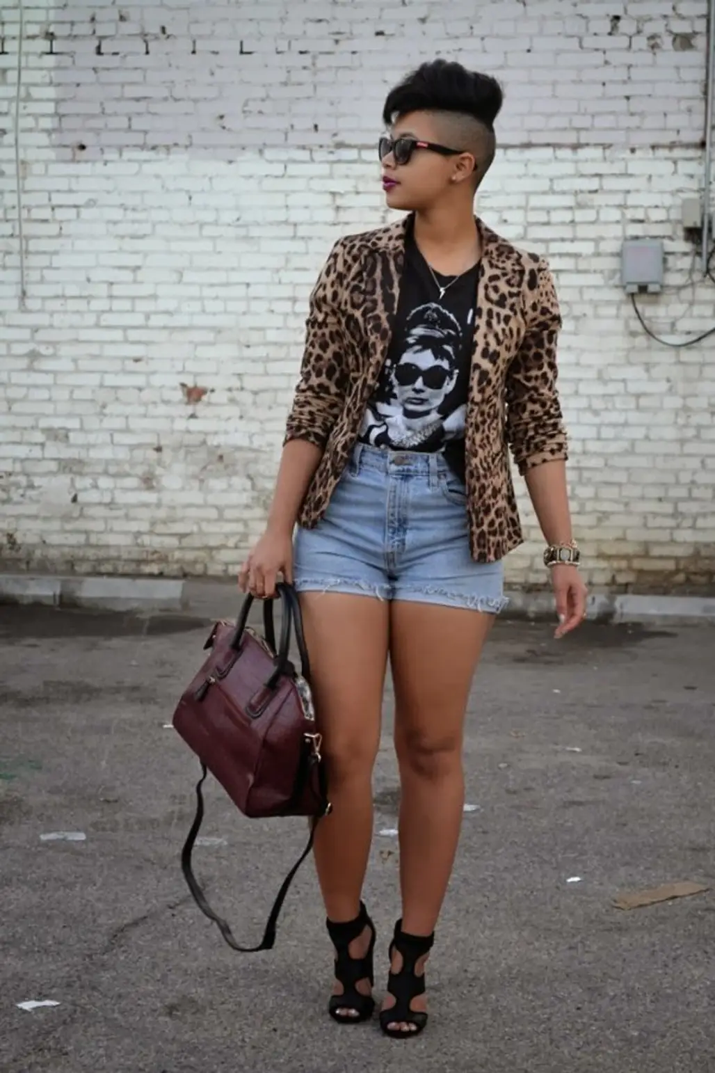 Pair Your High Waisted Shorts with a Graphic Tee and Bold Blazer for an Edgier Look