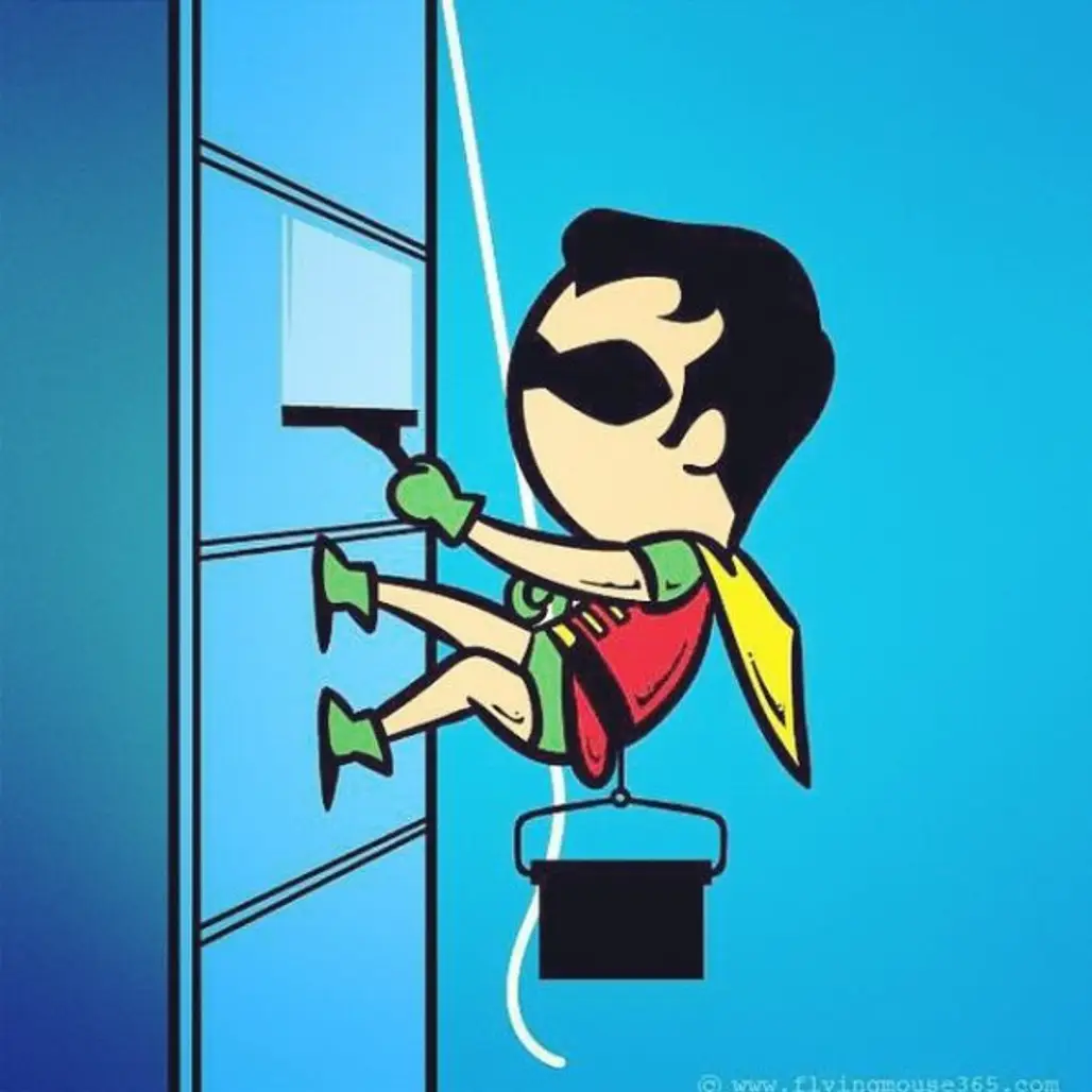 Robin Washes Windows