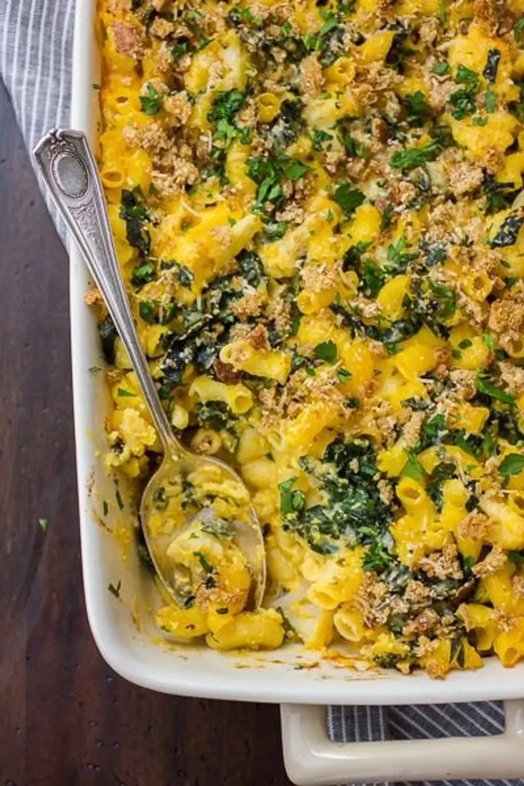 Baked Pumpkin Mac and Cheese with Kale and Cauliflower