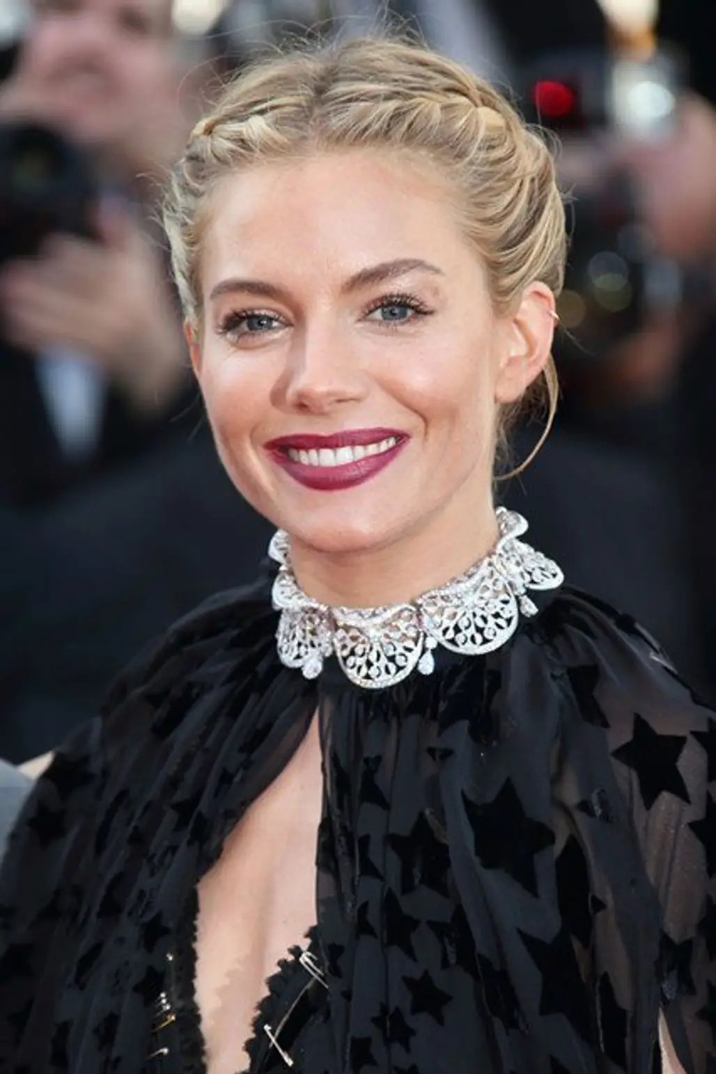 Sienna Miller's Braided Updo and Plum Lips