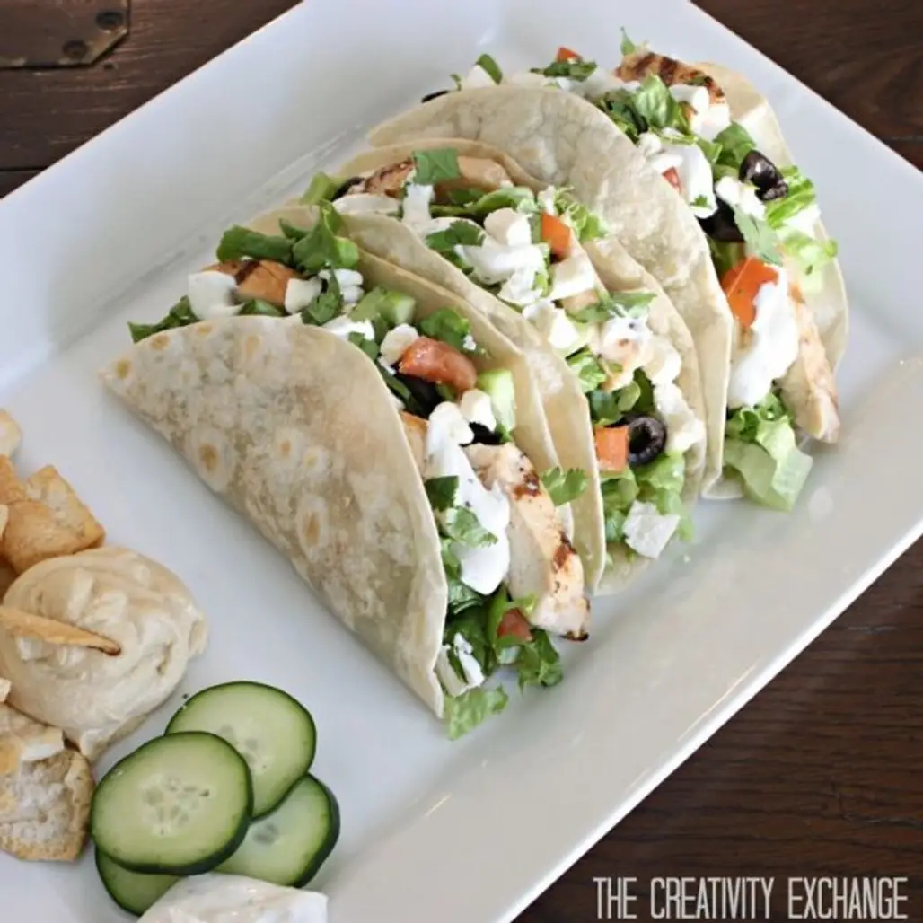 Greek Salad Tacos and Cucumber Dill Dressing