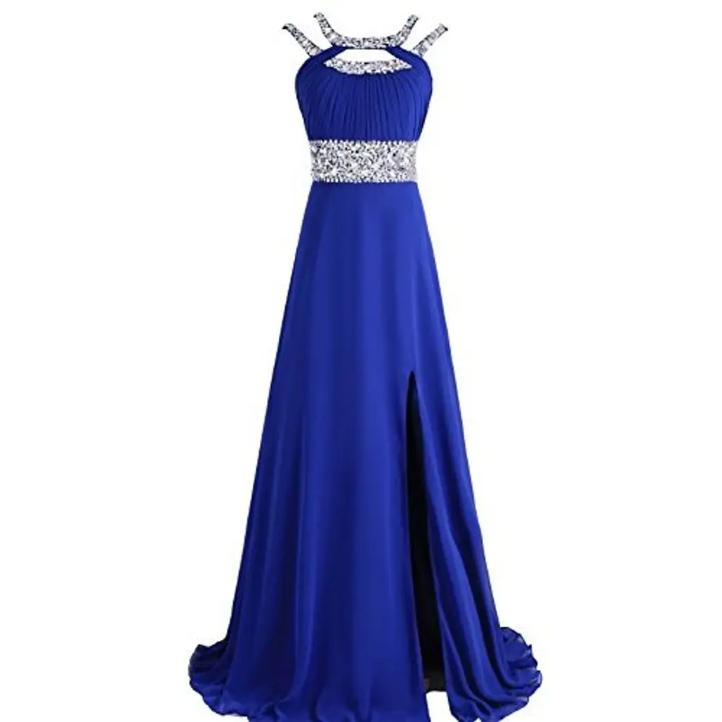 dress, clothing, gown, day dress, electric blue,