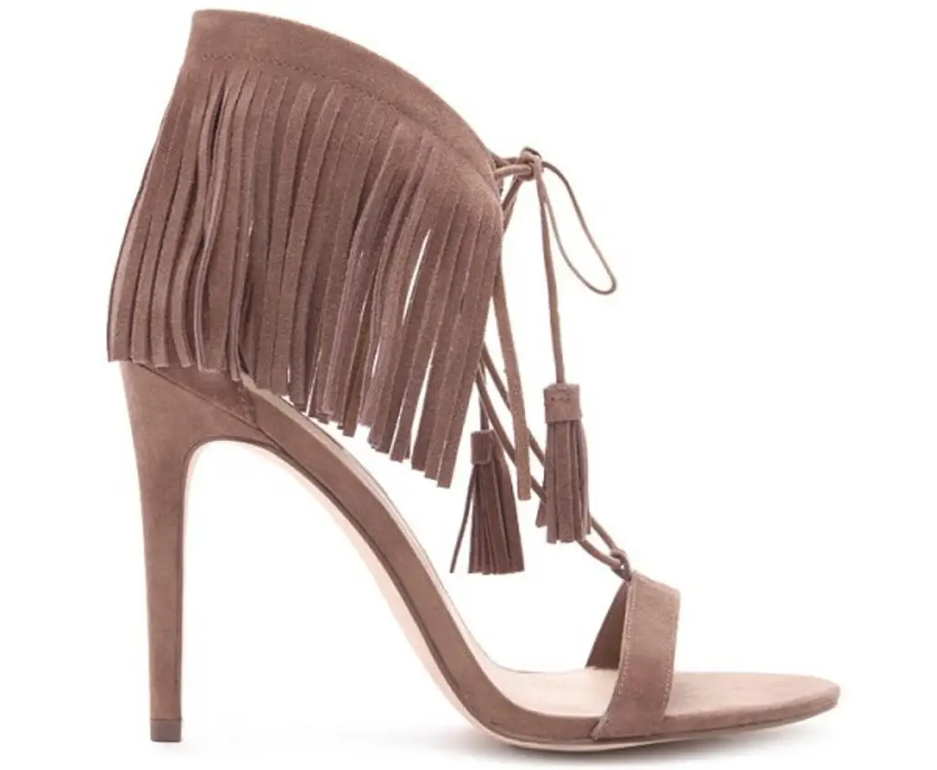 Taupe Genuine Suede Fringed Sandals