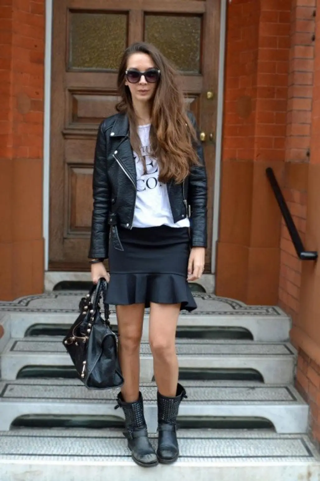 Pair a Ruffled Skirt with a Leather Jacket