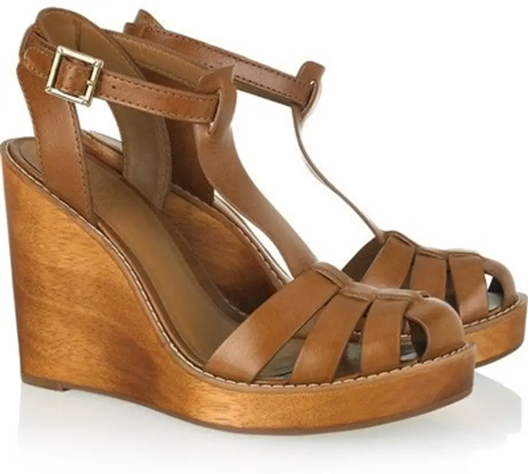 Tory Burch River T-bar Leather Wedge Sandals