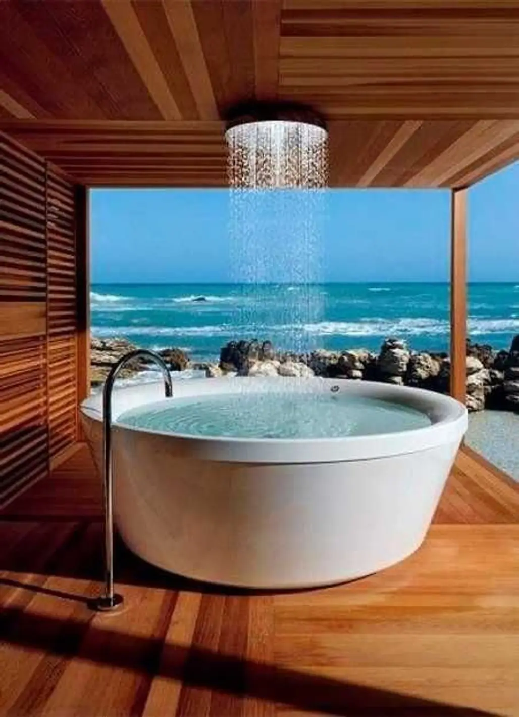 Free Standing round Bathtub with Ceiling Mounted Waterfall