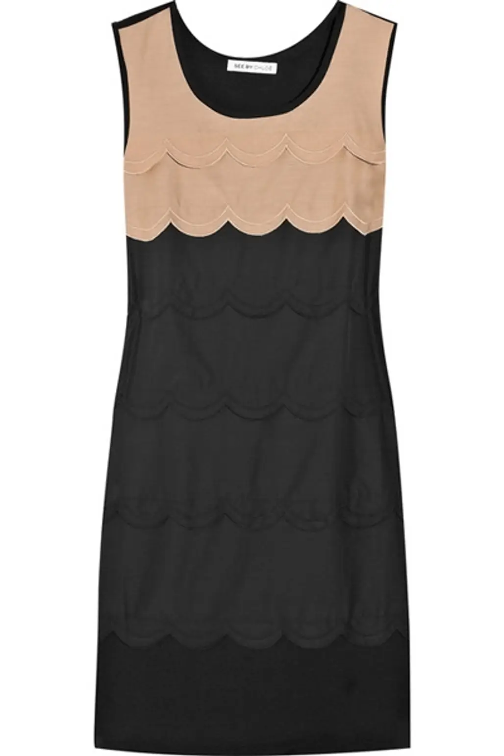 See by Chloe Scalloped Cotton and Silk Blend Jersey Dress