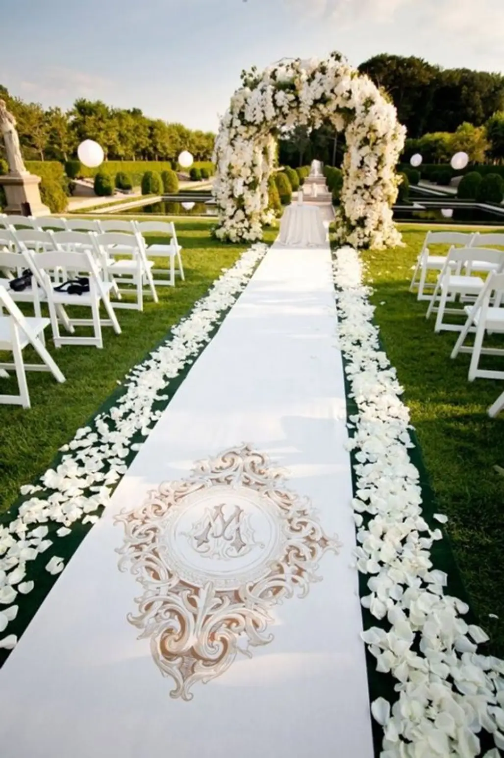 Monogrammed Aisle Runner, Petal Aisle and Floral Arch