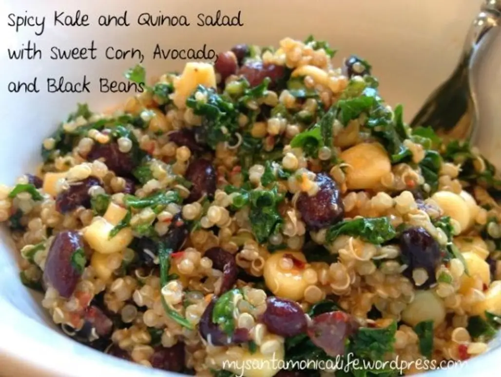 Spicy Kale and Quinoa Salad with SweetCorn Avocado and Black Beans