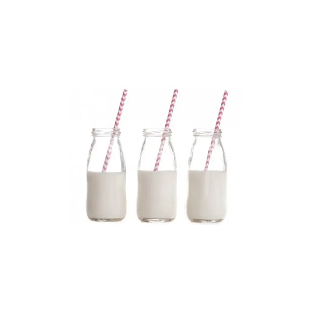 Dress My Cupcake 12-Pack Vintage Paper Straws with Glass Milk Bottles Favors Bundle, Hot Pink Fuchsia Chevron