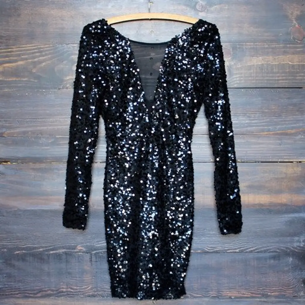 Dazzling Black Sequin Party Dress