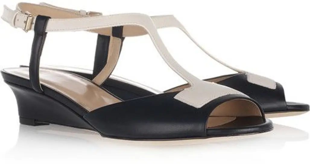 Bally Monica Two-Tone Leather Wedge Sandals