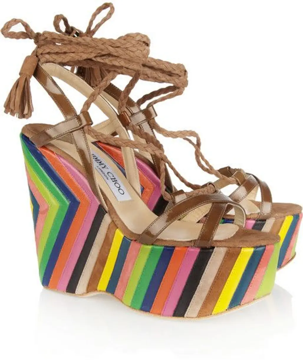 Jimmy Choo Pearl Striped Leather and Suede Platform Wedges