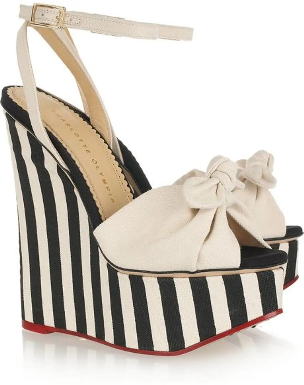 Charlotte Olympia Meredith Striped Canvas Wedge Sandals