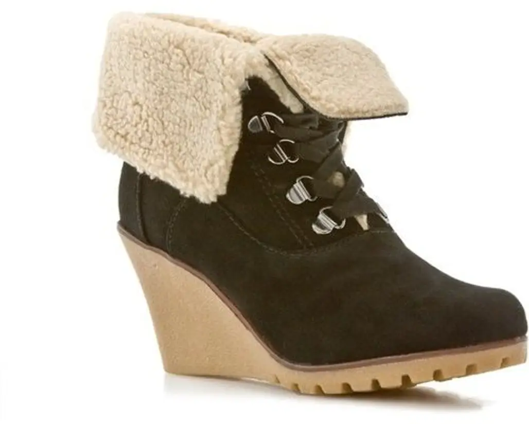 Shearling Trim Wedge Bootie